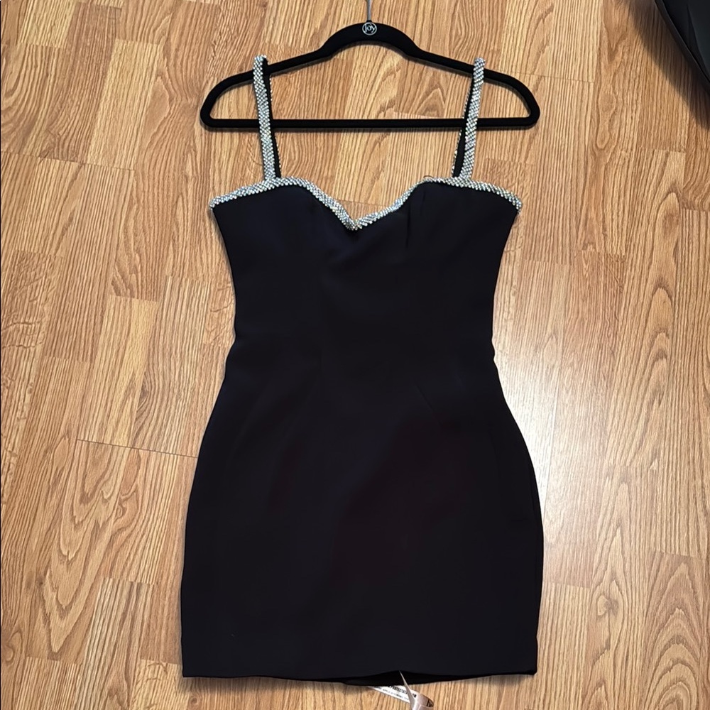 House of CB NWT Elegant Black Dress with Rhinestone Straps